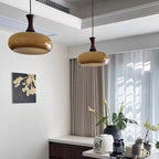 AmberGlow Vintage LED Pendant Lamp – Amber Glass & Wood Hanging Light with Adjustable 200 cm Cord