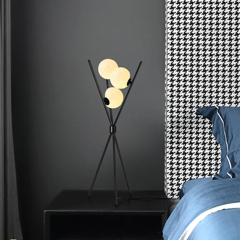 LunaGlow 3D Moon Floor Lamp – Modern LED Tripod Lamp with Satin Glass Globes