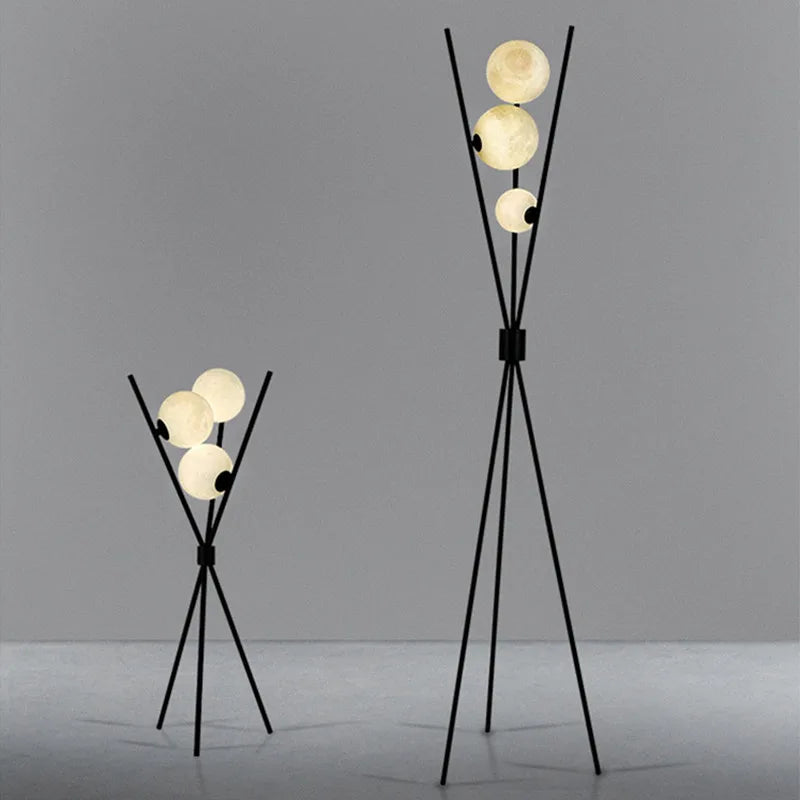 LunaGlow 3D Moon Floor Lamp – Modern LED Tripod Lamp with Satin Glass Globes
