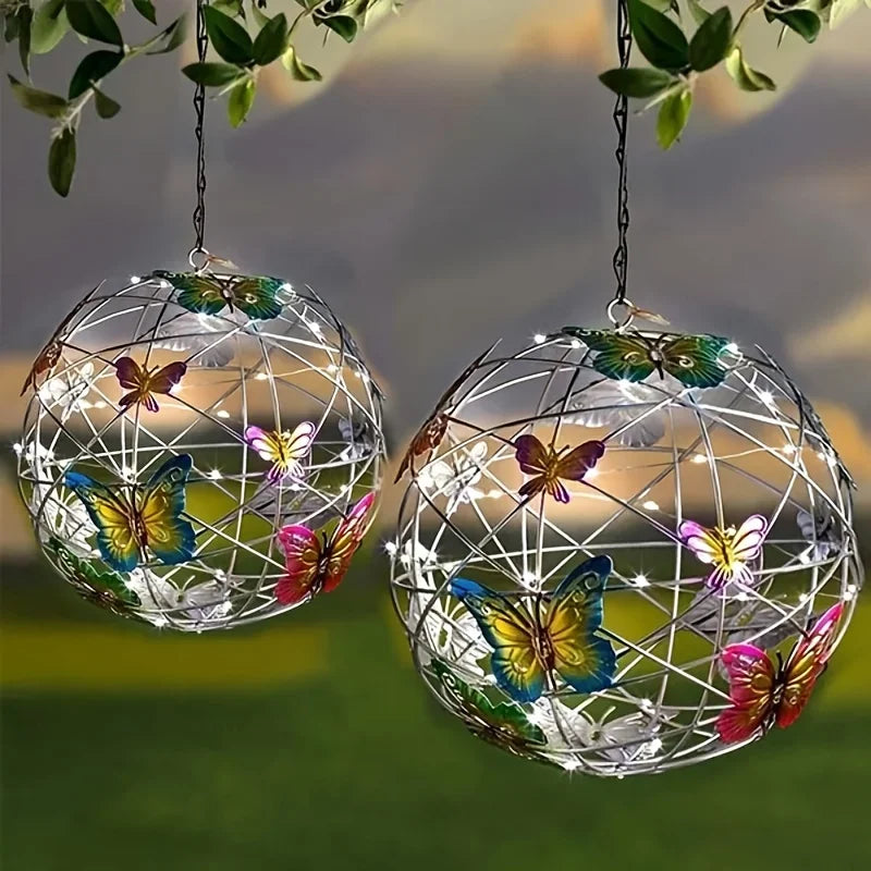 ButterflyGlow Solar Hanging Light – Waterproof LED Garden Lantern | Decorative Outdoor Sphere Light