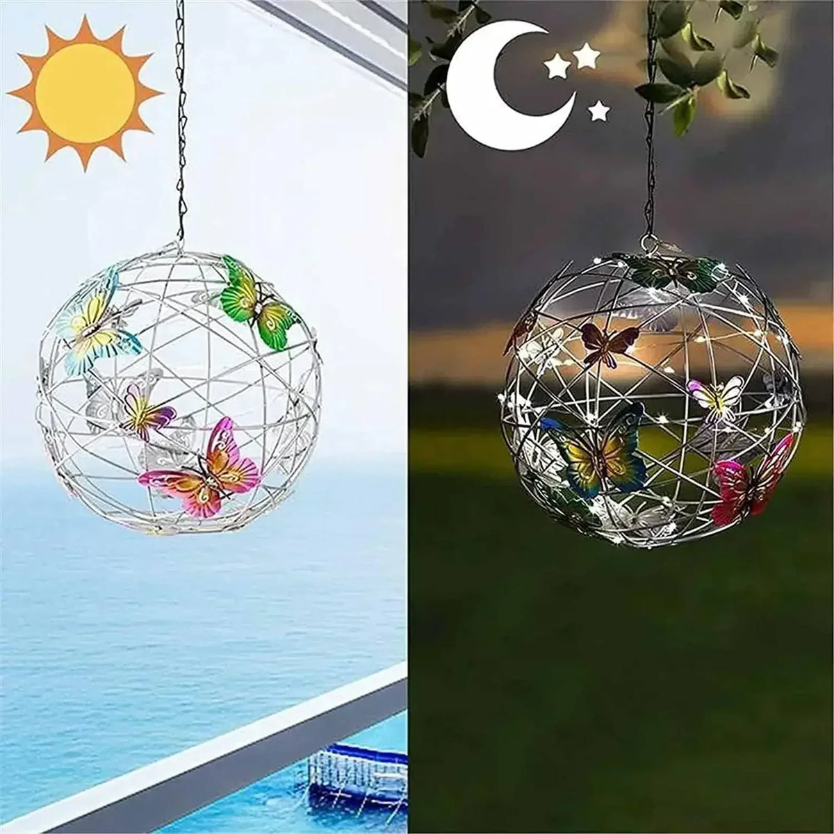 ButterflyGlow Solar Hanging Light – Waterproof LED Garden Lantern | Decorative Outdoor Sphere Light