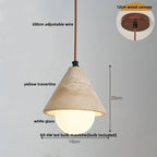 Wabiora Pendant Light – Travertine Stone & Wood Ceiling Lamp | Japandi Ambient Lighting | Natural Interior Harmony