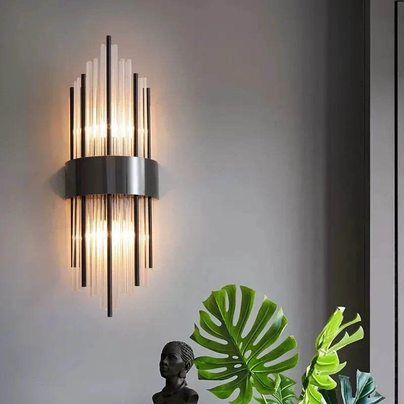 NoirÉclat Crystal Wall Light – Luxury Gold & Black LED Wall Lamp | Modern Nordic Accent Lighting