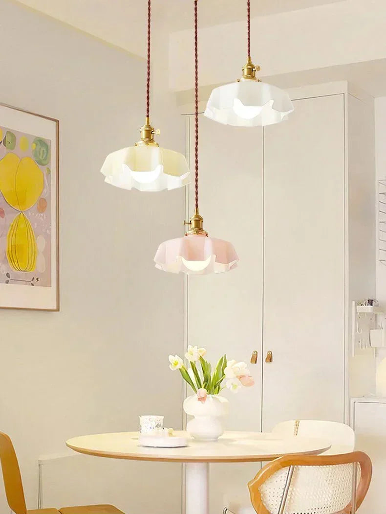 Cream Petal Glass Pendant Light – Scandinavian E26 Ceiling Lamp | Elegant Ambient Lighting | Contemporary Dining Room Feature