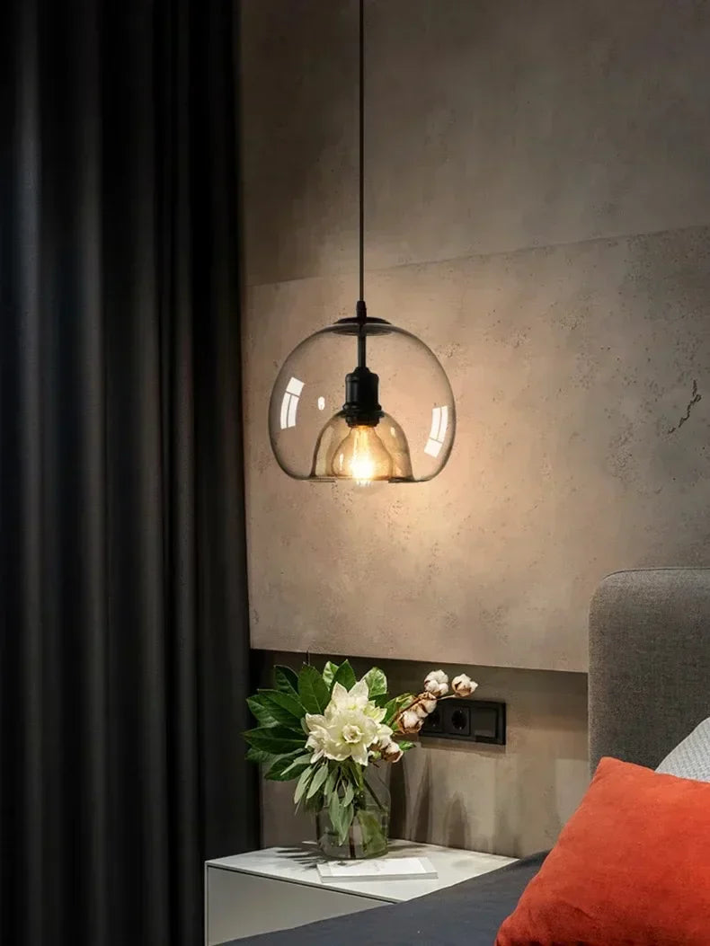 Amber Glass Pendant Light – Modern E26 Ceiling Lamp | Warm Ambient Lighting | Elegant Contemporary Interior Feature