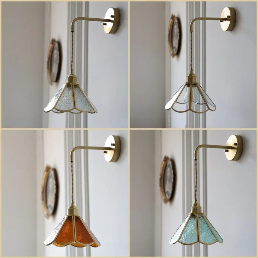 Nordic Tiffany Glass Wall Light – Copper LED Wall Lamp with Pull Cord Switch | Elegant Ambient Lighting | Timeless Interior Accent