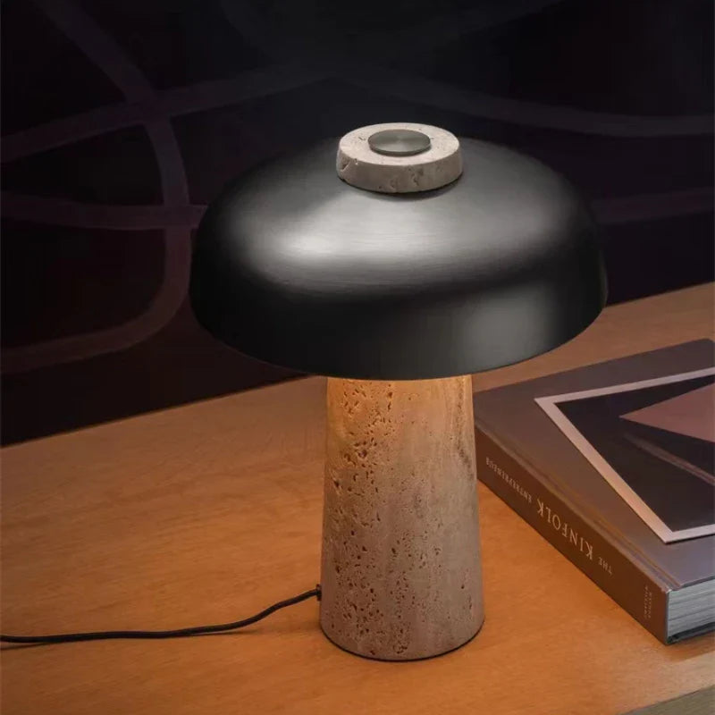 TerraStone Travertine Table Lamp – Natural Stone Designer Light | Wabi-Sabi Ambient Lighting