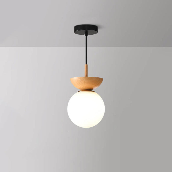 Japanese Wood Pendant Light – Minimalist LED Ceiling Lamp | Warm Ambient Interior Lighting