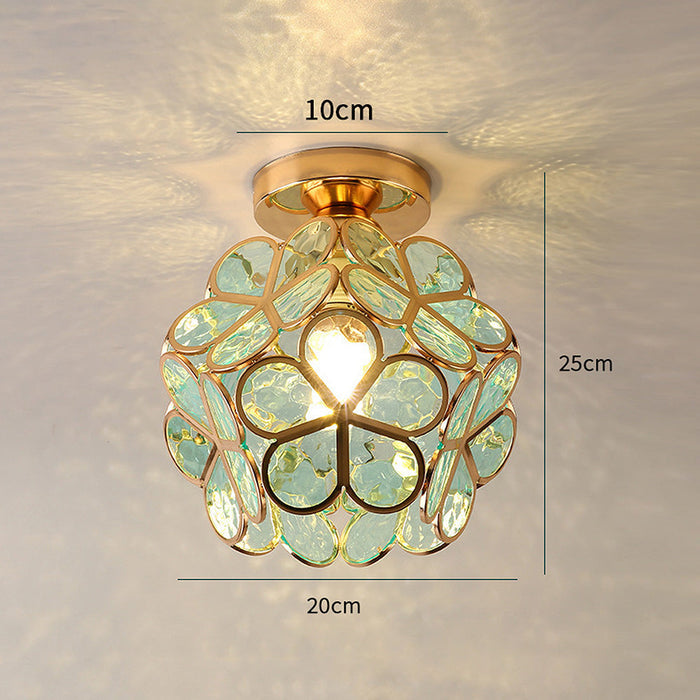 Floral Glass Ceiling Light – Vintage Inspired Flush Mount Lamp | Elegant Ambient Hallway Lighting