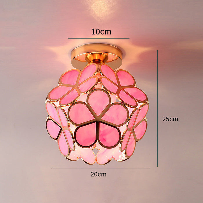 Floral Glass Ceiling Light – Vintage Inspired Flush Mount Lamp | Elegant Ambient Hallway Lighting
