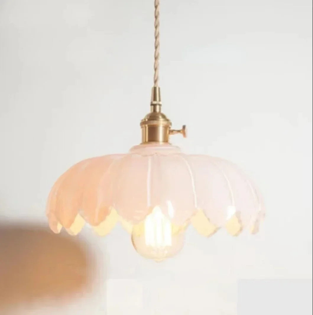 Fleuréa Glass Pendant Light – Floral Ceiling Lamp | Vintage Copper Lighting | Elegant Ambient Illumination