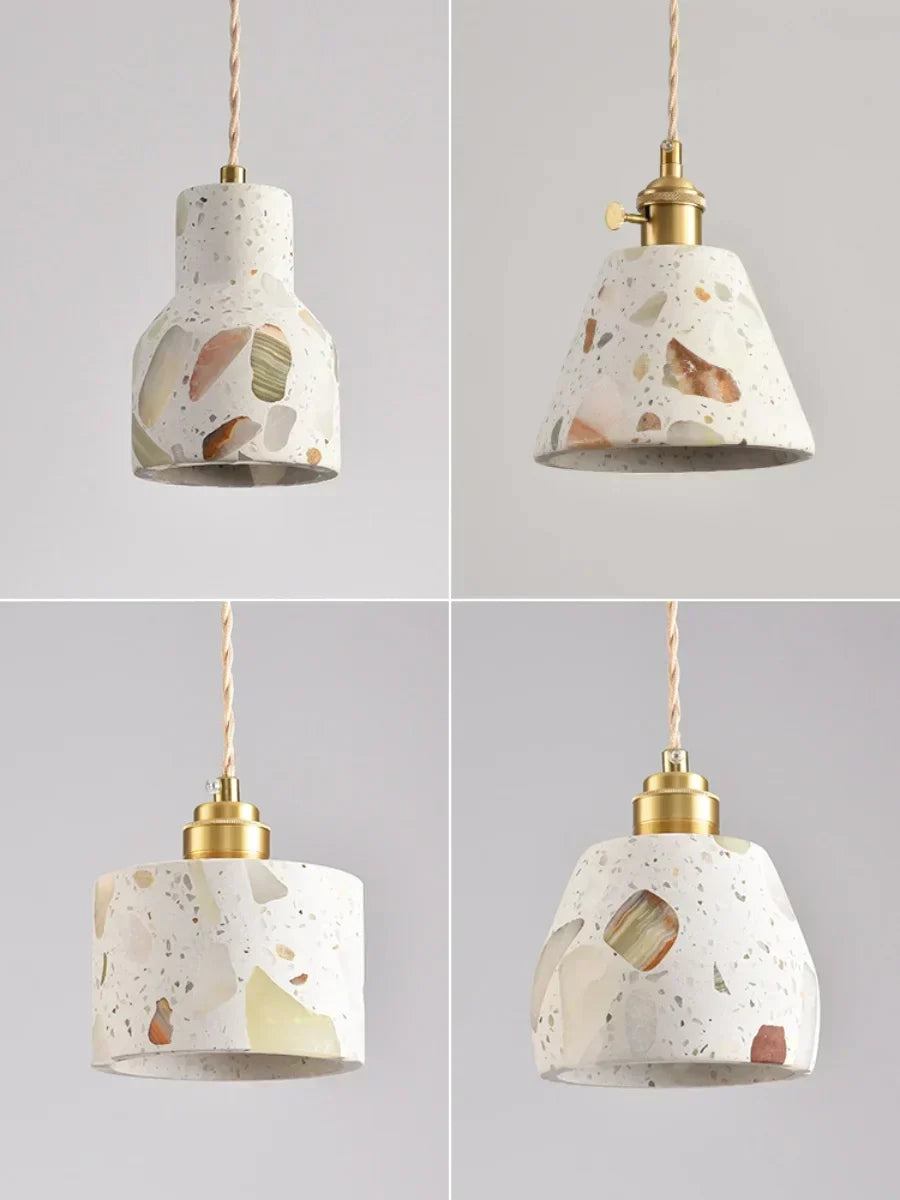 Terrazzo Stone Pendant Light with Copper Detail – Modern LED Ceiling Lamp | Contemporary Designer Lighting