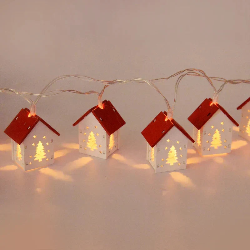 NordiHaus LED Wooden House String Lights – Scandinavian Christmas Decoration Collection 2025