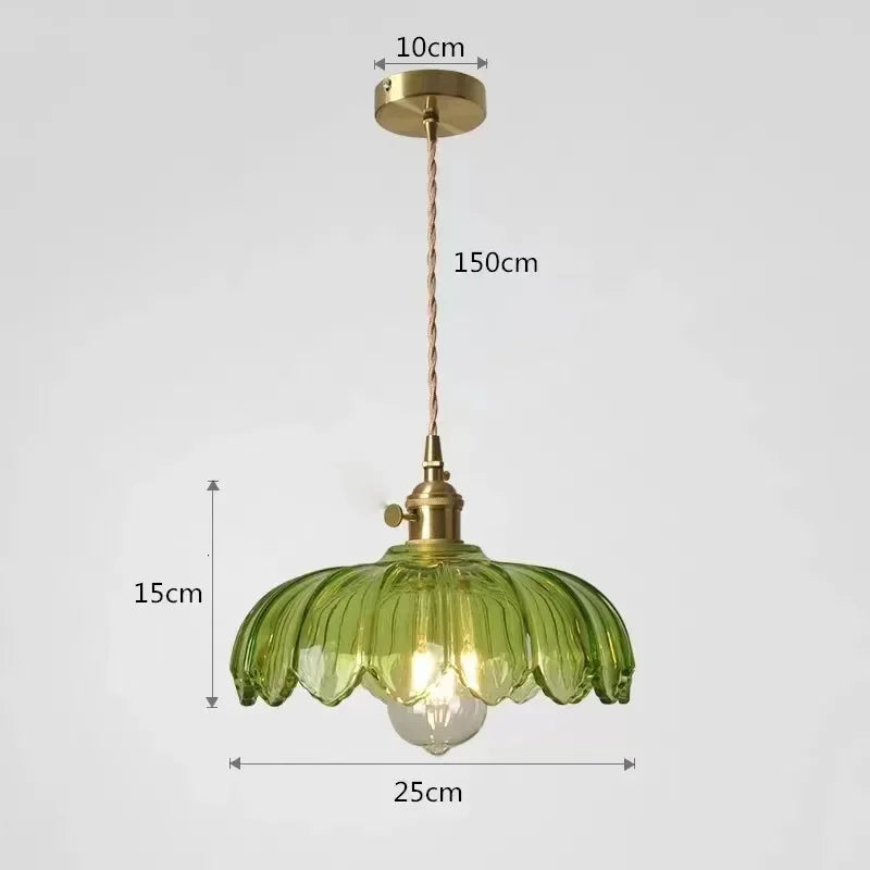 Fleuréa Glass Pendant Light – Floral Ceiling Lamp | Vintage Copper Lighting | Elegant Ambient Illumination