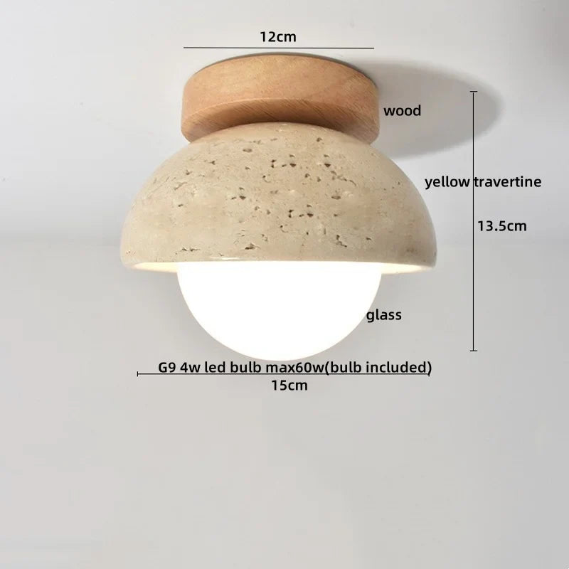 Travero Flush Ceiling Light – Wabi-Sabi Travertine Stone Lamp | Minimalist Natural Lighting for Modern Interiors