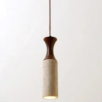 Wabiora Pendant Light – Travertine Stone & Wood Ceiling Lamp | Japandi Ambient Lighting | Natural Interior Harmony