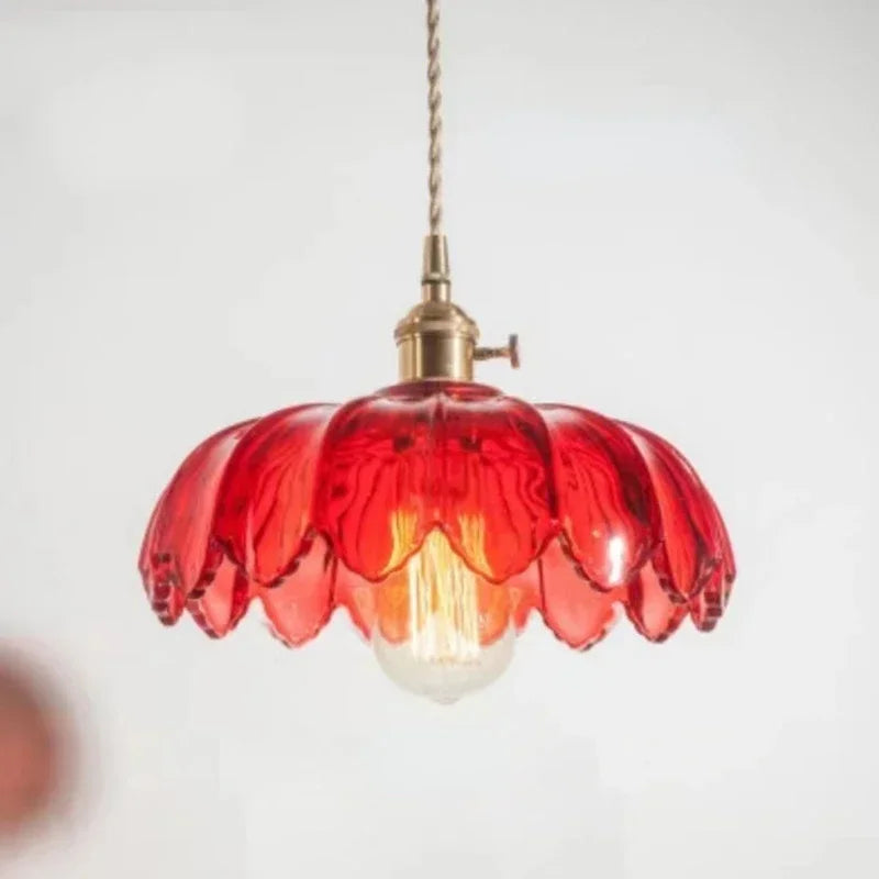 Fleuréa Glass Pendant Light – Floral Ceiling Lamp | Vintage Copper Lighting | Elegant Ambient Illumination