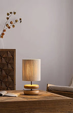 Japanese Wood Table Lamp with Jute Detail – Minimalist LED Bedside Light | Warm Zen Interior Lighting