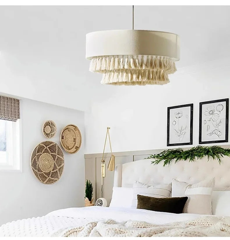 Nomad Linen Pendant Light – Wabi-Sabi Fabric Ceiling Lamp | Boho Japandi Ambient Lighting