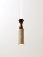 Wabiora Pendant Light – Travertine Stone & Wood Ceiling Lamp | Japandi Ambient Lighting | Natural Interior Harmony
