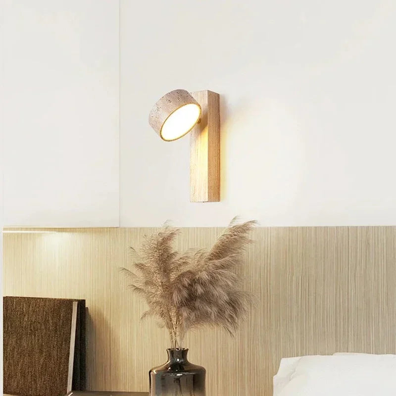 Zenora Pull Wall Light – Natural Stone & Walnut LED Lamp | Japandi Bedside Lighting | Minimalist Interior Elegance