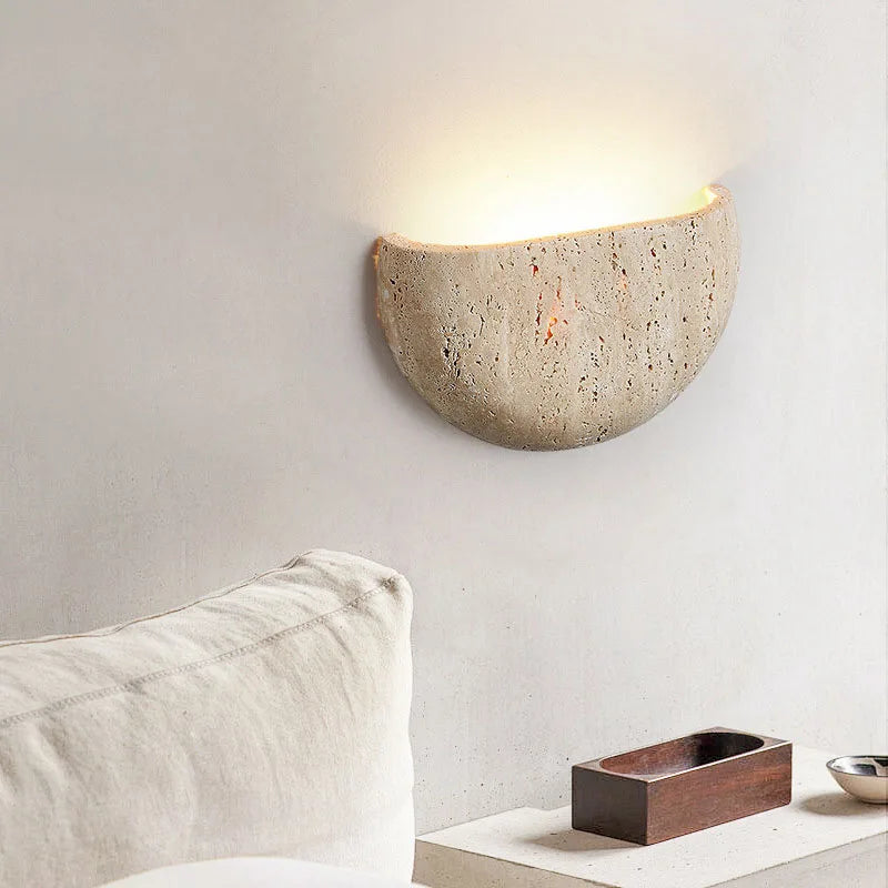 WABIKU Stone Wall Light – Wabi-Sabi LED Wall Lamp | Natural Stone Ambient Lighting | Japanese Zen Interior Design