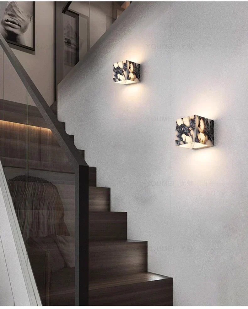 MarbleAura Outdoor Wall Light – Natural Marble LED Wall Lamp | IP65 Waterproof Lighting | Modern Architectural Accent