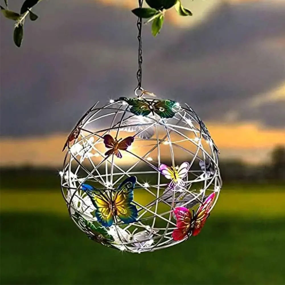 ButterflyGlow Solar Hanging Light – Waterproof LED Garden Lantern | Decorative Outdoor Sphere Light