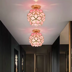 Floral Glass Ceiling Light – Vintage Inspired Flush Mount Lamp | Elegant Ambient Hallway Lighting