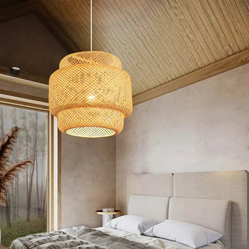 Kiyora Bamboo Pendant Light – Handwoven Asian Hanging Lamp | Natural Japandi Lighting for Calm Interiors