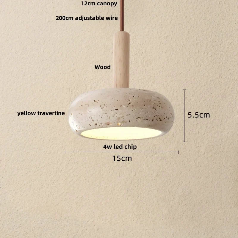 Wabiora Pendant Light – Travertine Stone & Wood Ceiling Lamp | Japandi Ambient Lighting | Natural Interior Harmony