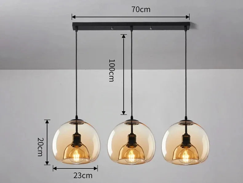 Amber Glass Pendant Light – Modern E26 Ceiling Lamp | Warm Ambient Lighting | Elegant Contemporary Interior Feature