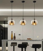 Amber Glass Pendant Light – Modern E26 Ceiling Lamp | Warm Ambient Lighting | Elegant Contemporary Interior Feature