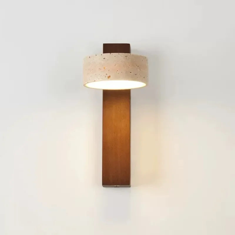 Zenora Pull Wall Light – Natural Stone & Walnut LED Lamp | Japandi Bedside Lighting | Minimalist Interior Elegance