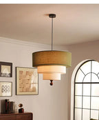 Boho Fabric Pendant Light – Wooden Ceiling Lamp | Warm Ambient Lighting | Rustic Modern Interior Décor