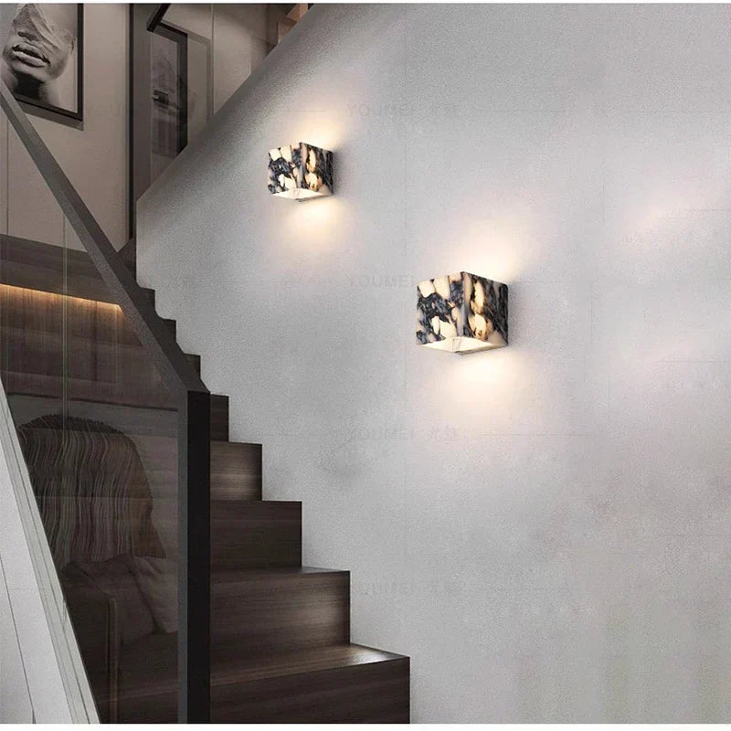 MarbleAura Outdoor Wall Light – Natural Marble LED Wall Lamp | IP65 Waterproof Lighting | Modern Architectural Accent
