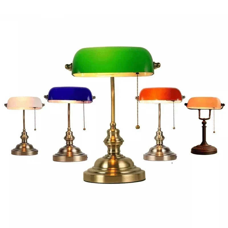 Vintage Amber Glass Table Lamp – Retro E26 Desk Light | Warm Ambient Lighting | Timeless Banker-Style Design