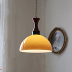 AmberGlow Vintage LED Pendant Lamp – Amber Glass & Wood Hanging Light with Adjustable 200 cm Cord