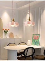 Cream Petal Glass Pendant Light – Scandinavian E26 Ceiling Lamp | Elegant Ambient Lighting | Contemporary Dining Room Feature