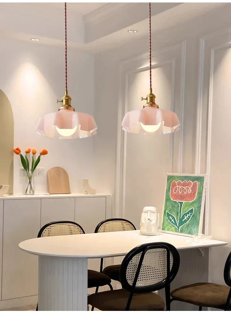 Cream Petal Glass Pendant Light – Scandinavian E26 Ceiling Lamp | Elegant Ambient Lighting | Contemporary Dining Room Feature