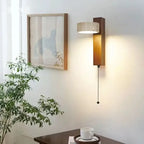 Zenora Pull Wall Light – Natural Stone & Walnut LED Lamp | Japandi Bedside Lighting | Minimalist Interior Elegance