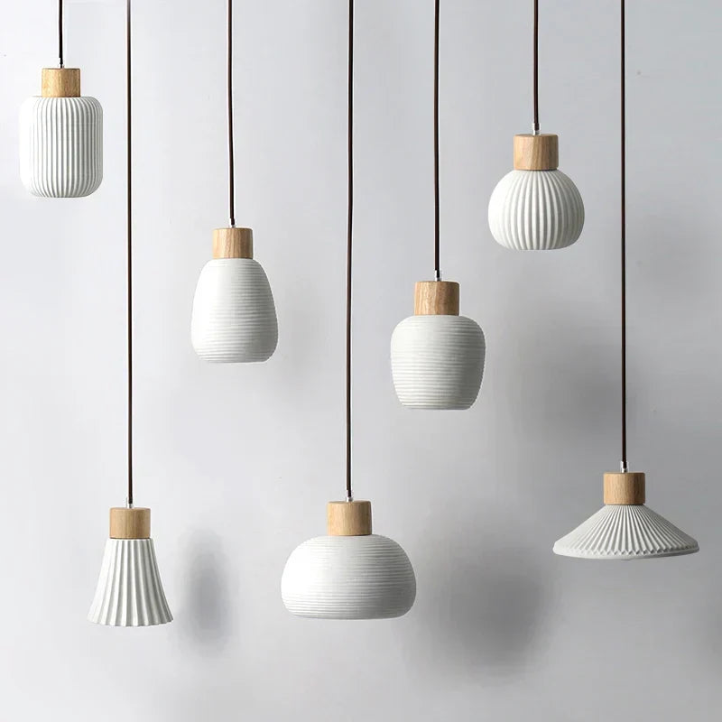 Ceramic & Wood Pendant Light – Modern Nordic LED Hanging Lamp | Natural Contemporary Lighting