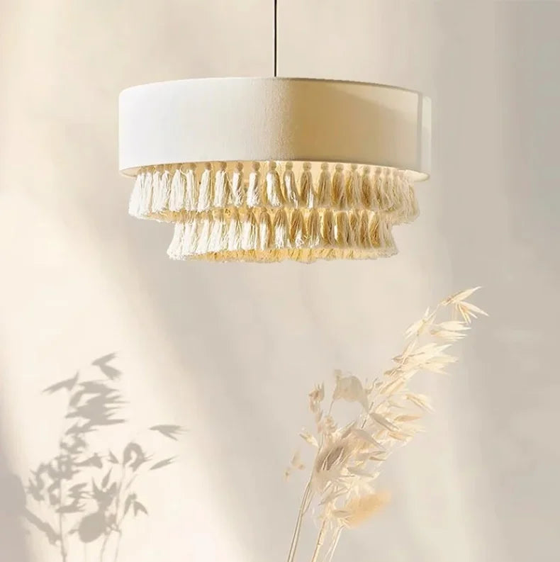 Nomad Linen Pendant Light – Wabi-Sabi Fabric Ceiling Lamp | Boho Japandi Ambient Lighting