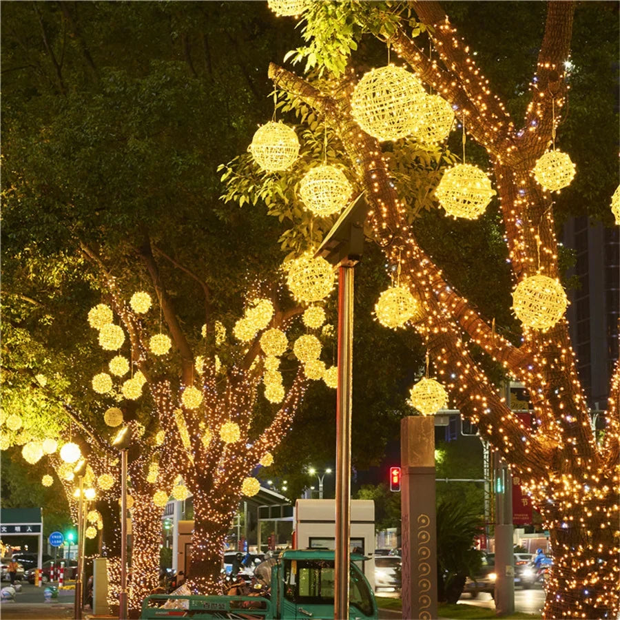 LED Rattan Ball String Lights – Outdoor Fairy Lights for Gardens, Weddings, Patios, Trees & Festive Decorations