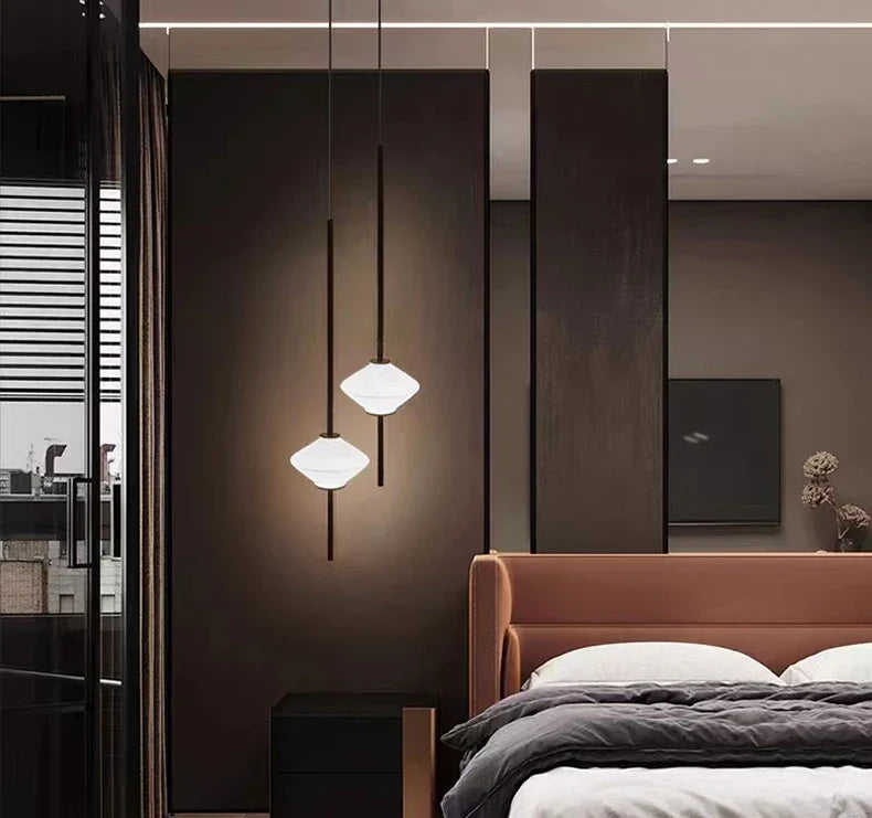 Modern White Glass Pendant Light – Adjustable LED Hanging Ceiling Fixture | Contemporary Globe Chandelier | Elegant Home Lighting