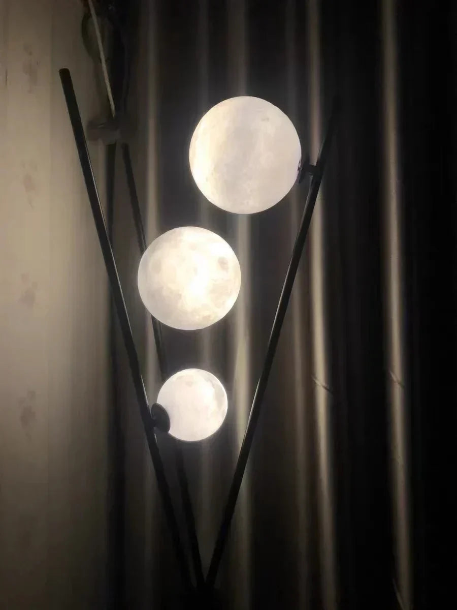 LunaGlow 3D Moon Floor Lamp – Modern LED Tripod Lamp with Satin Glass Globes