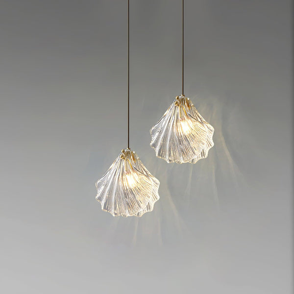 Shell Glass Pendant Light – Coastal Brass Hanging Lamp | Elegant Ambient Interior Lighting