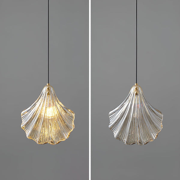 Shell Glass Pendant Light – Coastal Brass Hanging Lamp | Elegant Ambient Interior Lighting