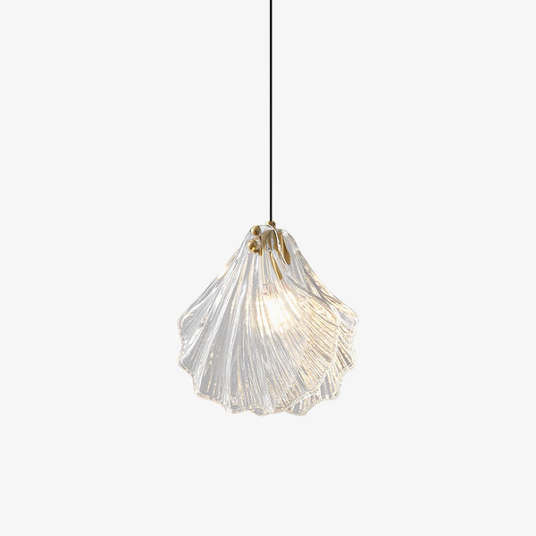 Shell Glass Pendant Light – Coastal Brass Hanging Lamp | Elegant Ambient Interior Lighting