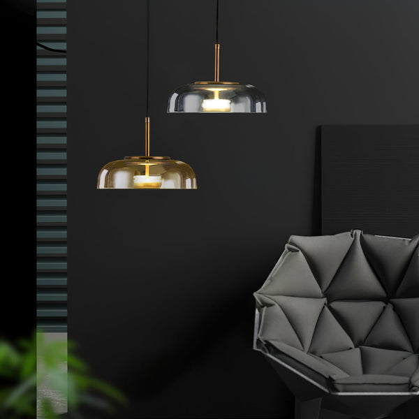 Solara Brass Pendant Light – Modern Glass LED Hanging Lamp | Elegant Ambient Interior Lighting